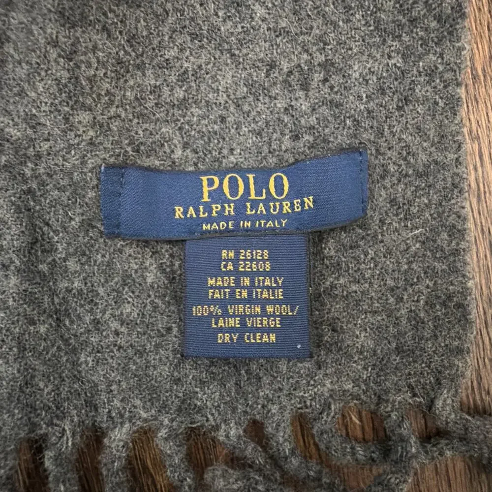 Polo Ralph Lauren Gray Wool Scarf With Fringe Detailing